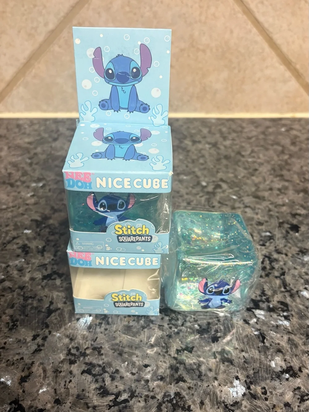 STITCH NICE CUBE   SQUISHY TOY IN GLITTER BLUE COLOR SUGAR MATER